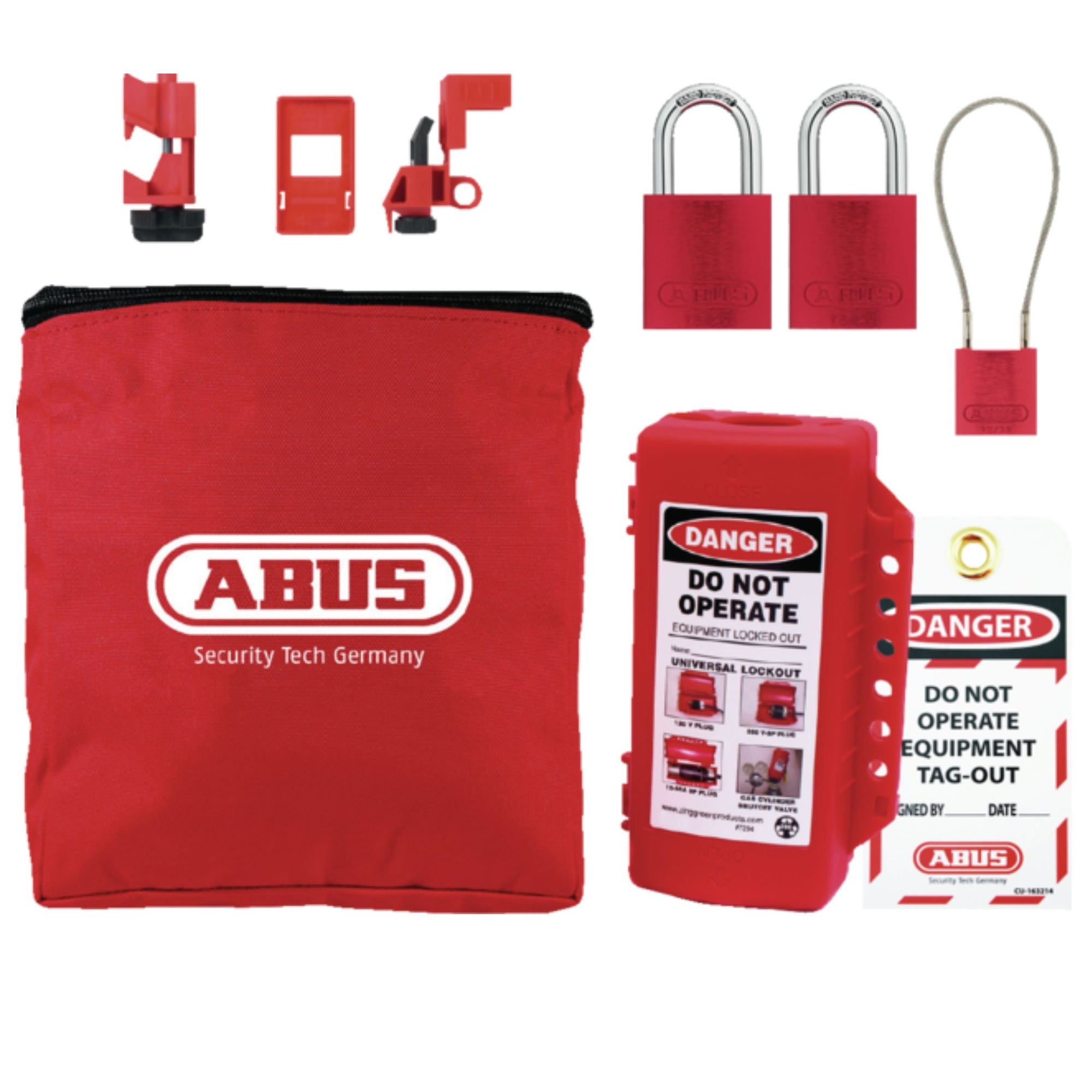The Abus K800 Construction Lockout Tagout Kit Stores and Organizes Lockout Devices In One Location and Comes in a Big Red Pouch - The Lock Source