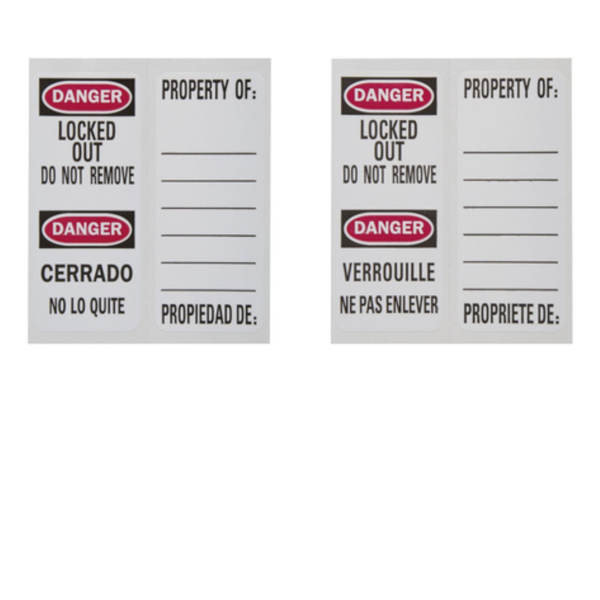 Abus 990342C Lockout Label 1-Inch by 2-3/8" English, Spanish and French Labels - The Lock Source