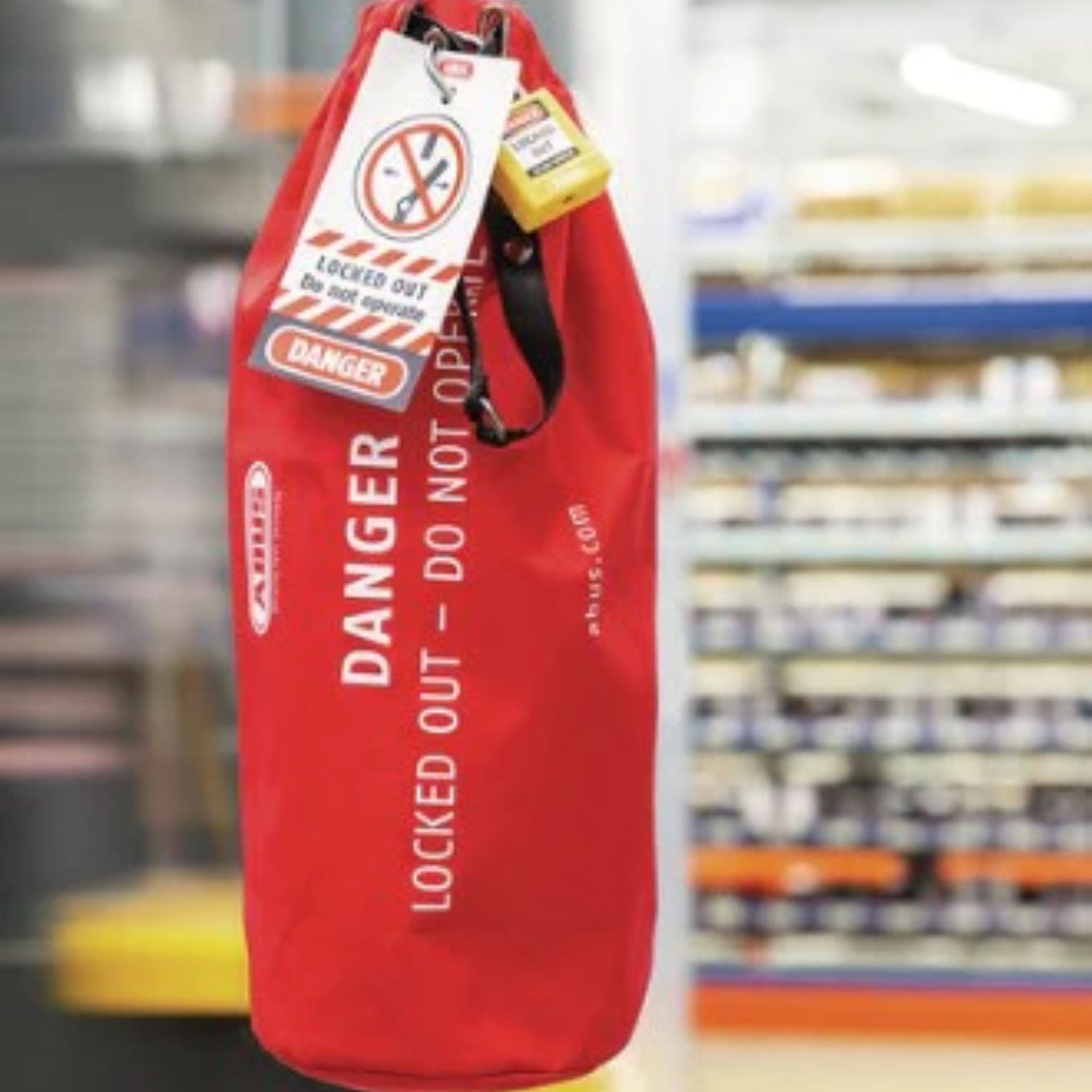 The Abus P625 Plug & Hoist Lockout Bag Protects Large Plugs and Conosoles with Padlock or Hasp - The Lock Source