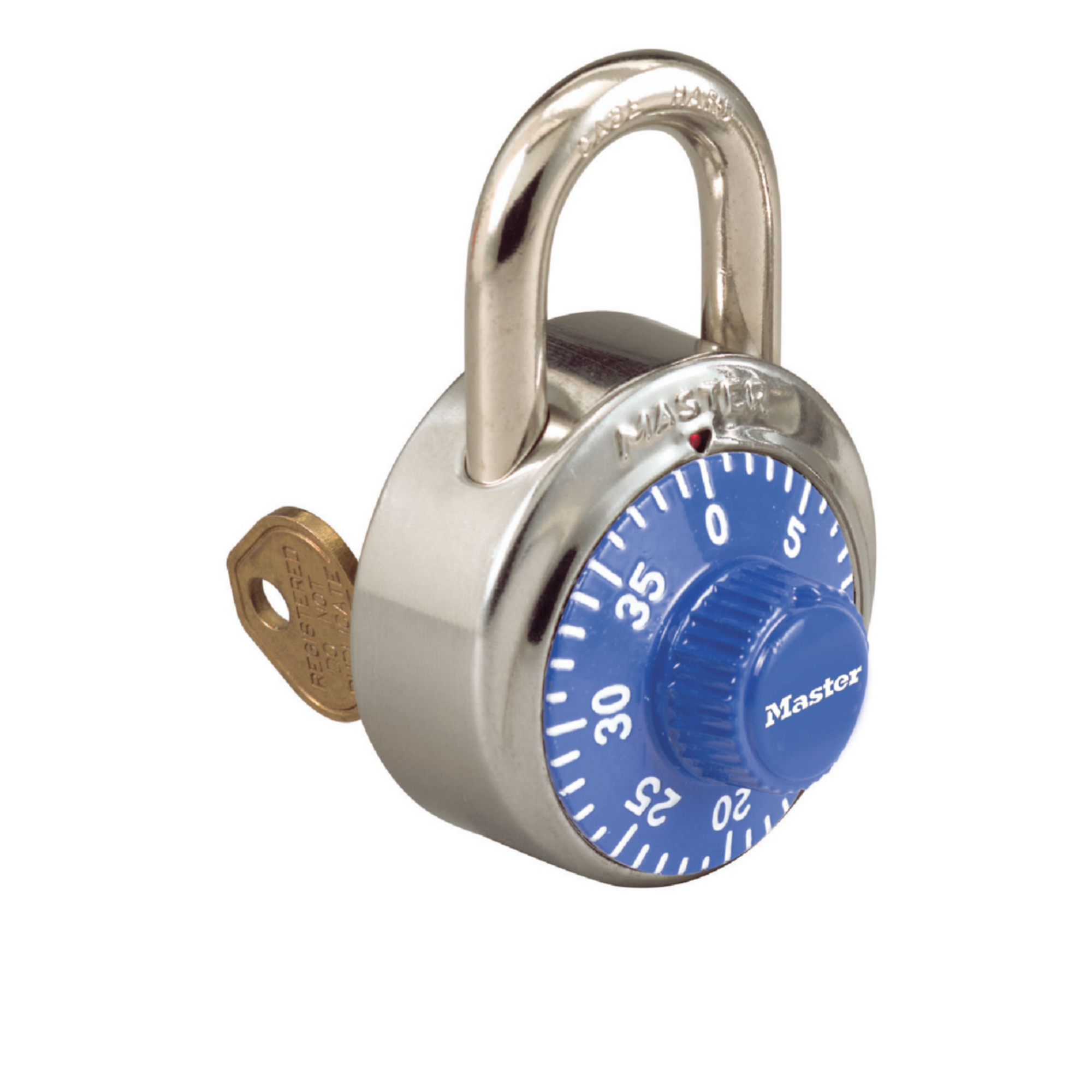 Master Lock 1525 BLU V119 Combination Locker Padlock with Blue Dials and Key Override Feature - The Lock Source