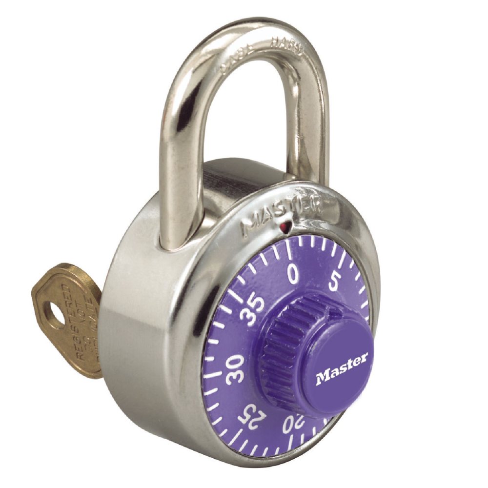 Master Lock 1525 PRP V629 Combination Locker Padlock with Purple Dials and Key Override Feature - The Lock Source