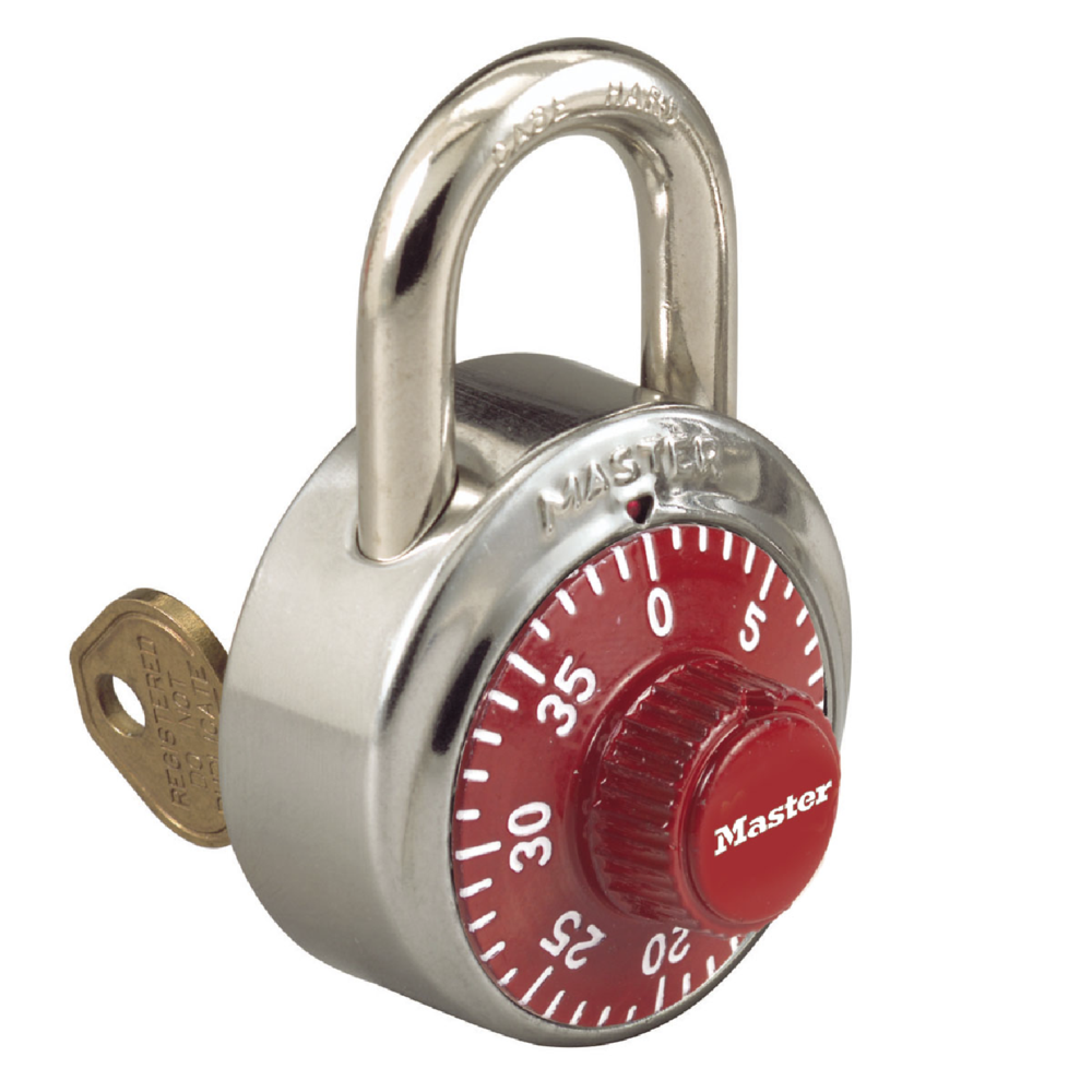 Master Lock 1525 RED V974 Combination Locker Padlock with Red Dials and Key Override Feature - The Lock Source