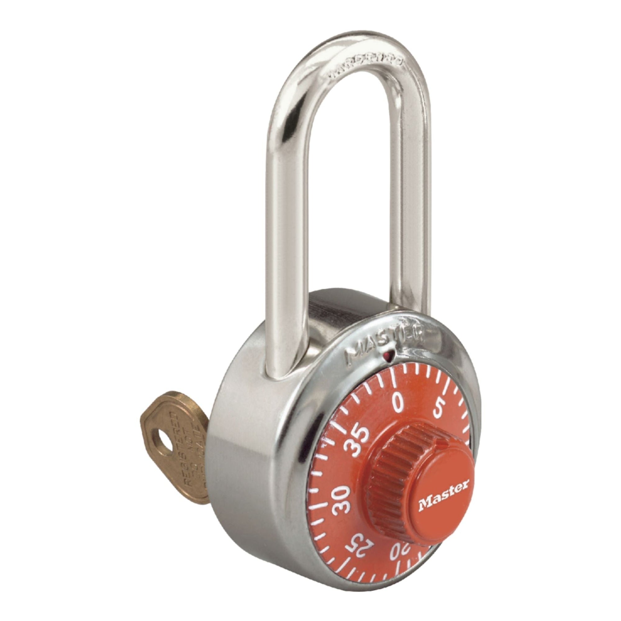 Master Lock 1525LH ORJ V79 Orange Dial Combination Locker Padlock with Key Override - The Lock Source