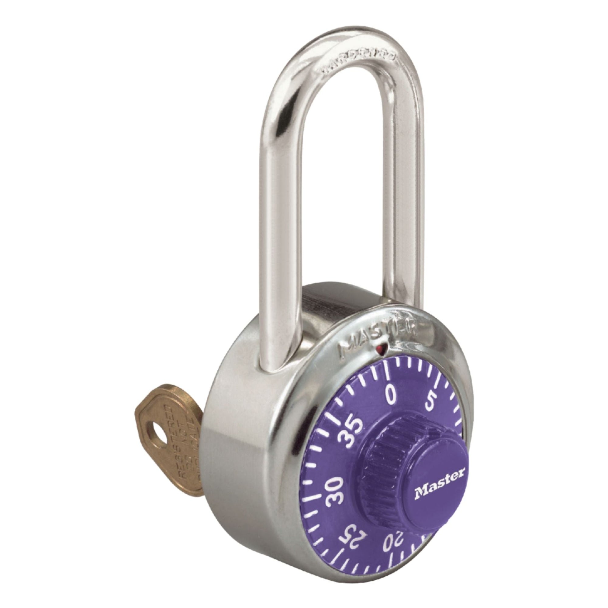 Master Lock 1525LH PRP V672 Purple Dial Combination Locker Padlock with Key Override - The Lock Source