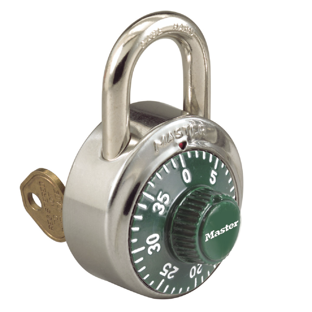 Master Lock 1525 GRN V37 Combination Locker Padlock with Green Dials and Key Override Feature - The Lock Source