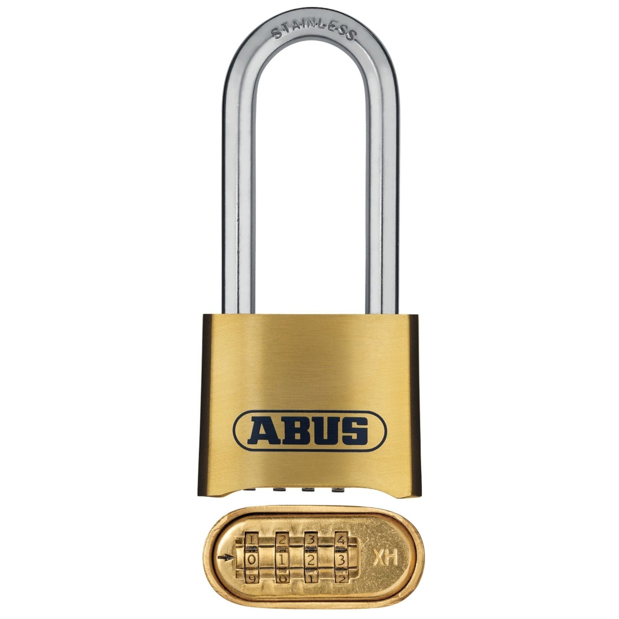 Abus 180IB/50HB63 Brass Combination Padlock Rust-Free Marine Lock for Outdoor Use with 2" Shackle - The Lock Source