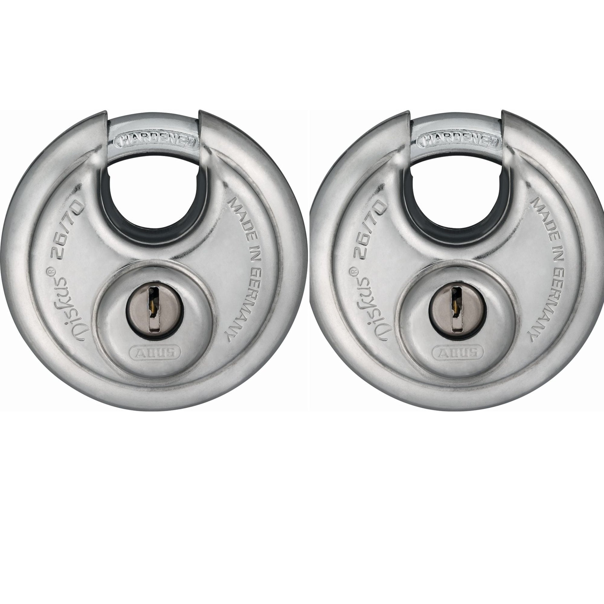 Abus 26/90 KAx2 Diskus Lock Keyed Alike Stainless Steel Disk Padlocks - The Lock Source