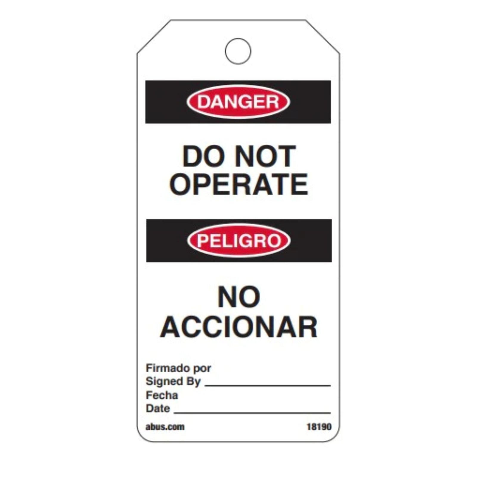 Abus 18190 Tags On A Roll White DO NOT OPERATE Safety Tags English & Spanish Language Rolls of 100 - The Lock Source