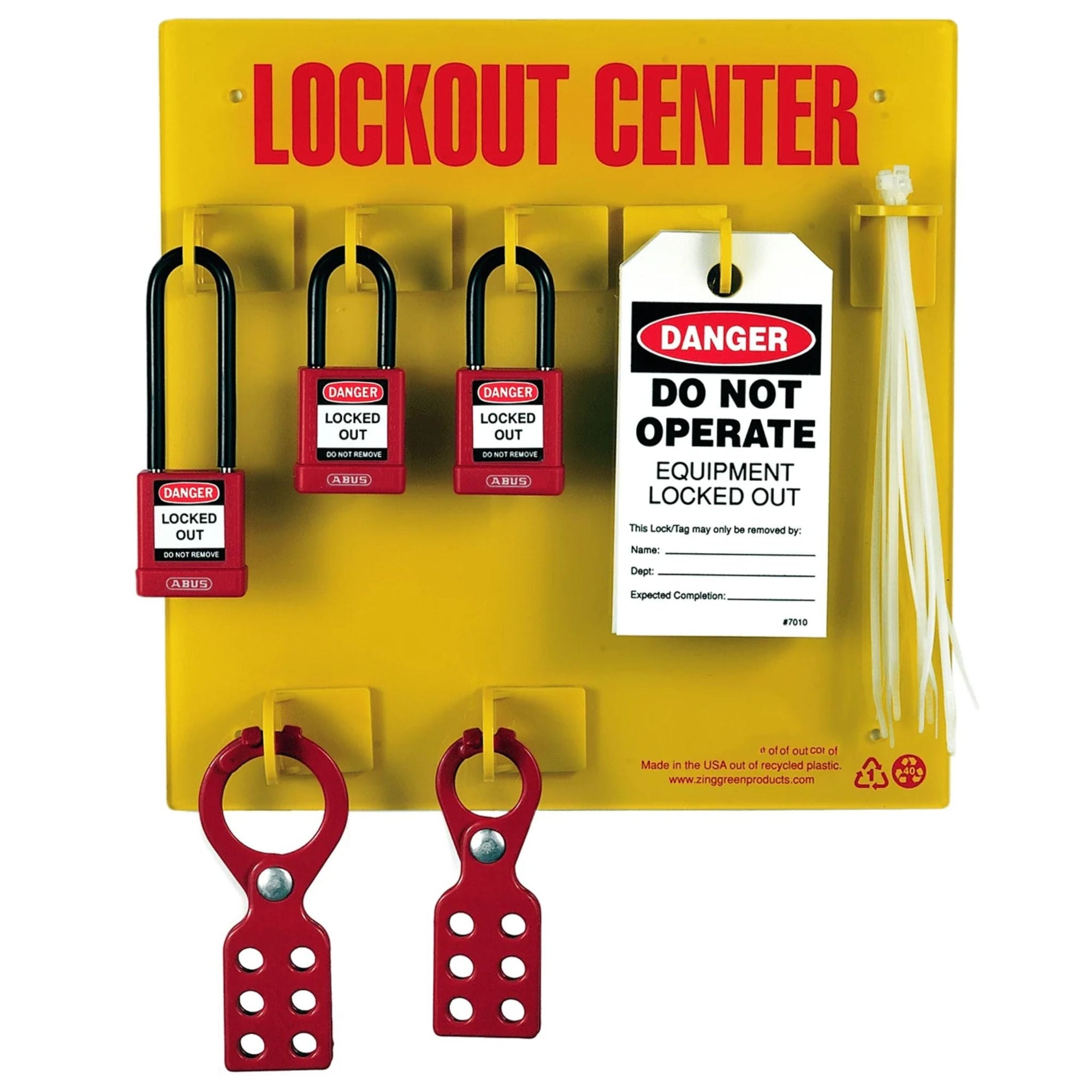 Abus K980 (71130) Small Lockout Board Includes 3 Padlocks, 2 Hasps, 10 Tags for LOTO Procedures - The Lock Source