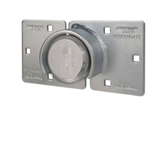 American Lock A801HCMK Padlock Features A801 Steel Hasp Fastened to A2010MK Hockey Puck Padlock - The Lock Source
