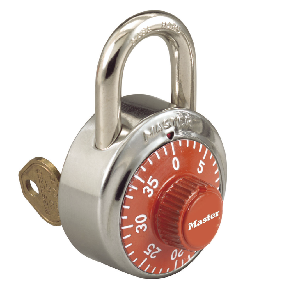 Master Lock 1525 ORJ V489 Combination Locker Padlock with Orange Dials and Key Override Feature - The Lock Source