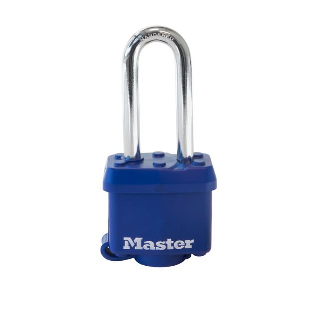 Master 312KALH-X2998 Laminated Stee; Pin Tumbler Padlocks With Blue Thermoplastic Cover For Outdoor Usage - The Lock Source
