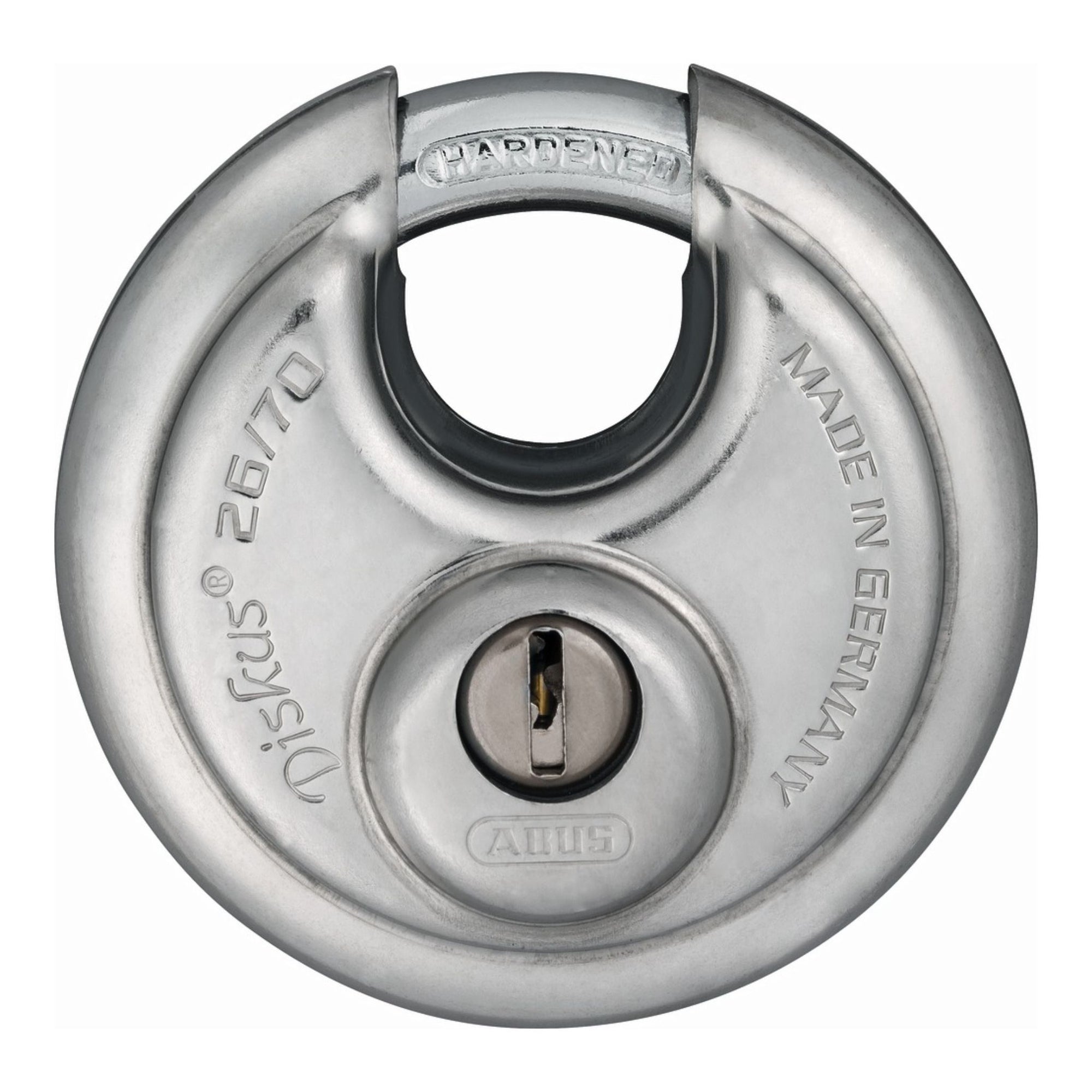 Abus 26/70 KA Diskus Padlock Keyed Alike Stainless Steel Disk Locks - The Lock Source