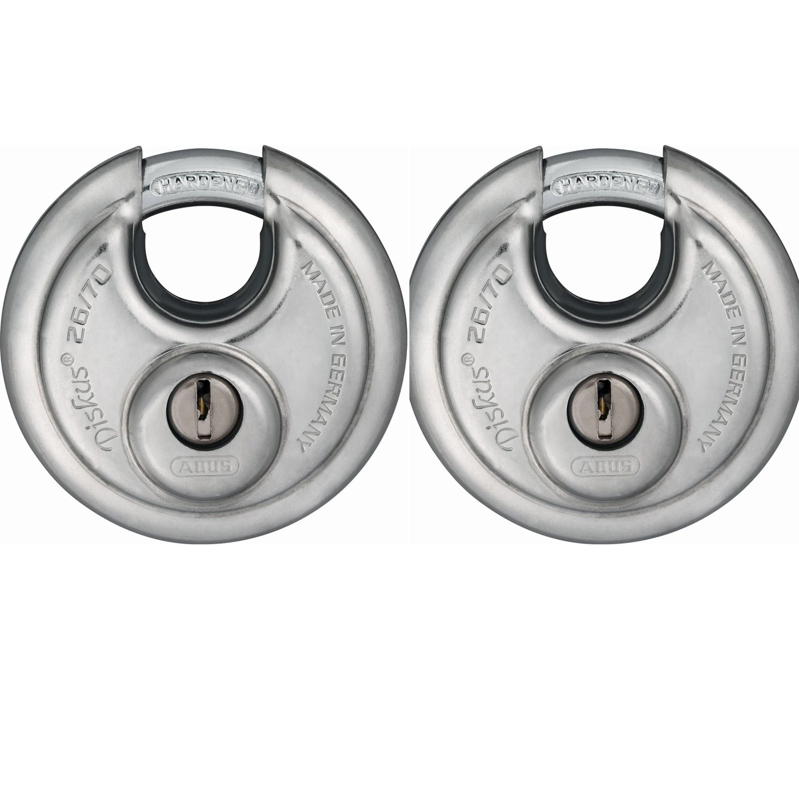 Abus 26/90 KAx2 Diskus Lock Keyed Alike Stainless Steel Disk Padlocks - The Lock Source