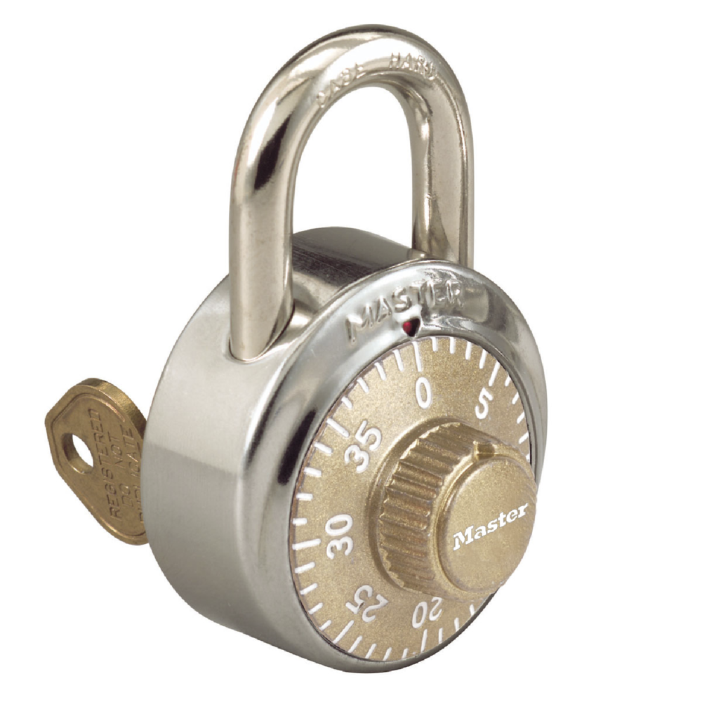 Master Lock 1525 GLD V62 Combination Locker Padlock with Gold Dials and Key Override Feature - The Lock Source