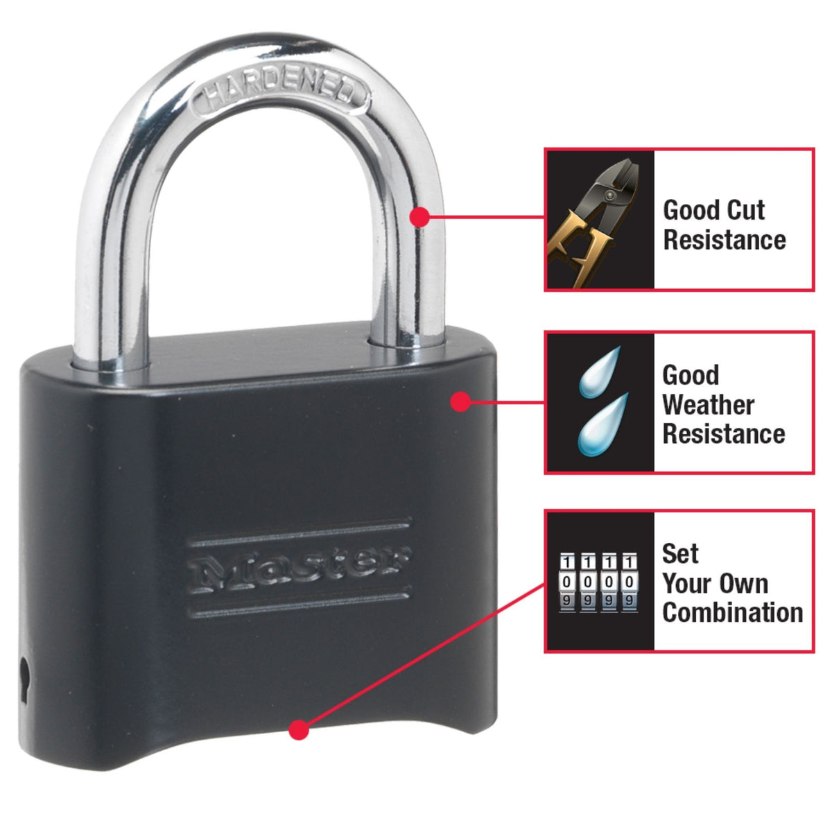 Master Lock No. 178BLK Black Resettable Diecast Combination Locks - The Lock Source