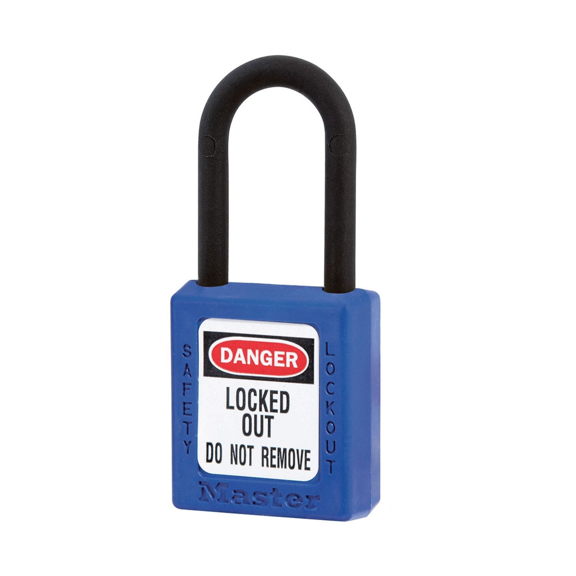 Master Lock 406KABLU Blue Zenex Safety Padlock with Nylon Covered Shackle - The Lock Source