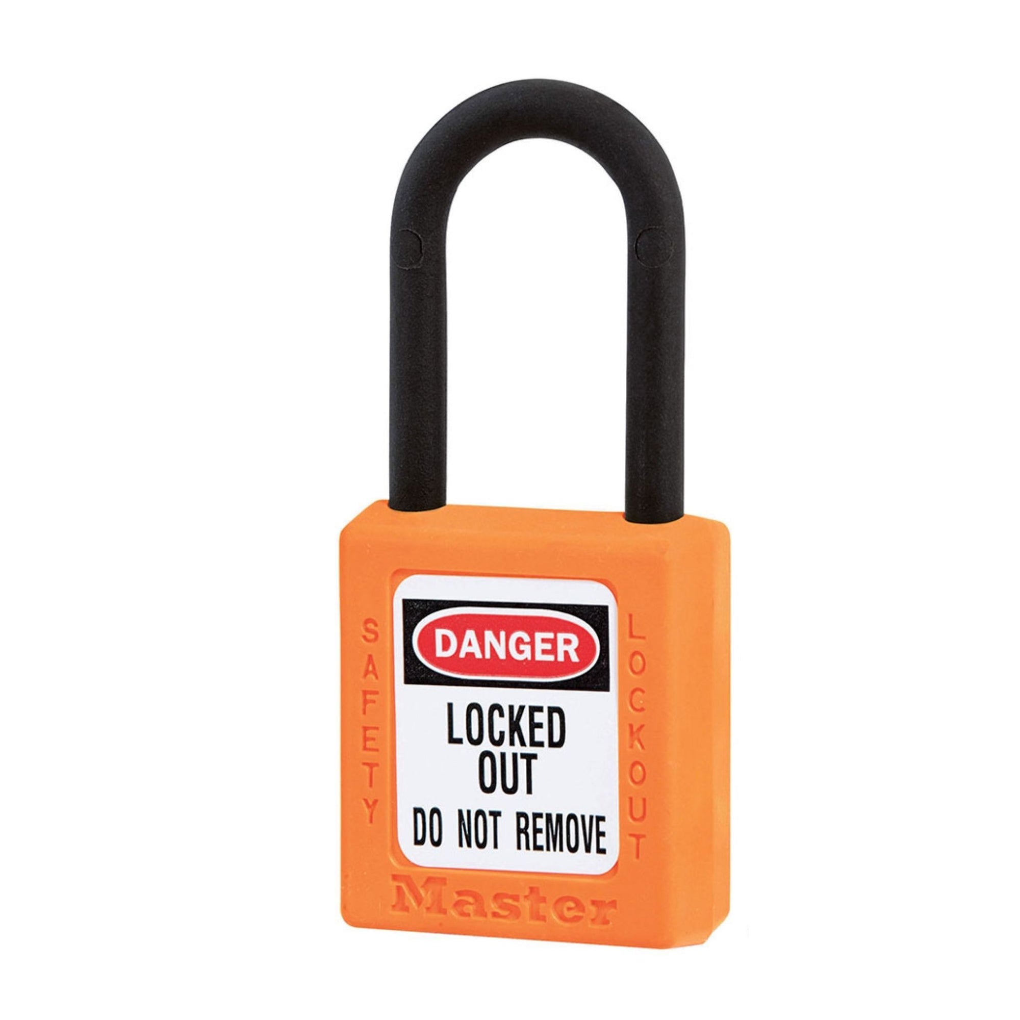 Master Lock 406ORJ Orange Zenex Safety Padlock with Nylon Covered Shackle - The Lock Source