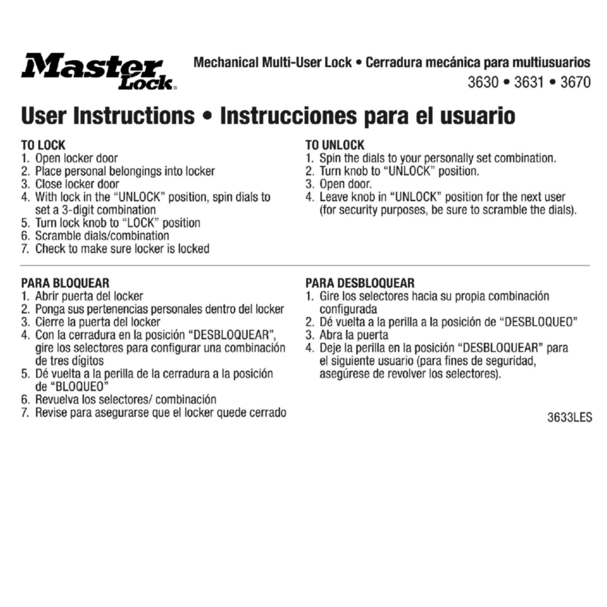 Master Lock 3633 User Instruction Magnets for Nos. 3630 & 3670 Series Locks - The Lock Source